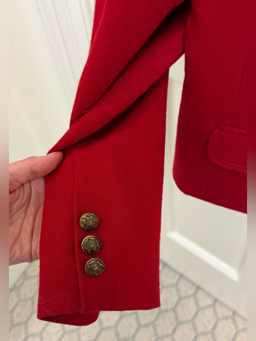 80’s VINTAGE Equestrian 100% Wool Red Austrian Jacket Military Mandarin Blazer M - Picture 6 of 16